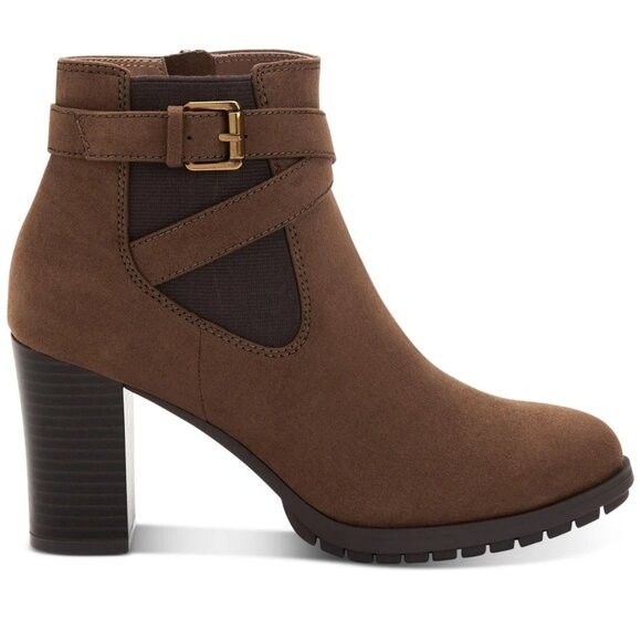 STYLE & COMPANY Womens Brown Goring Laleen Almond Toe Block Heel Booties - Picture 1 of 4